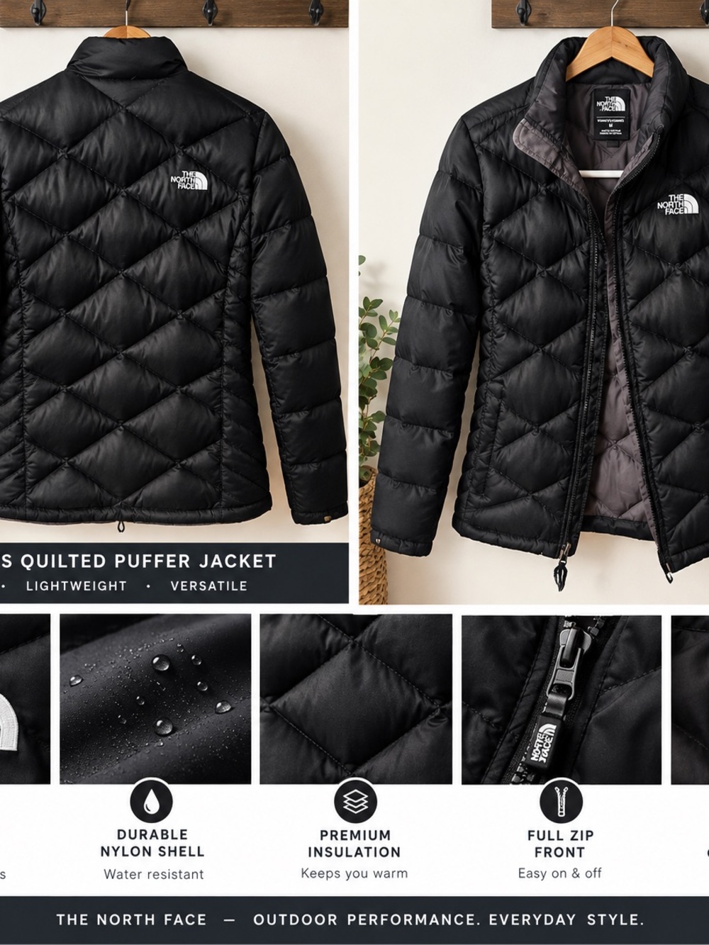 The North Face Girls Black Diamond-Quilt Puffer Jacket
